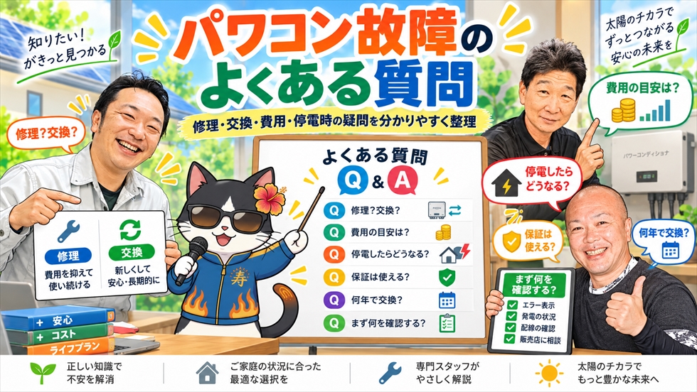 12パワコン故障の修理・交換・費用・停電時の影響・保証・交換時期などのよくある質問を解説する画像