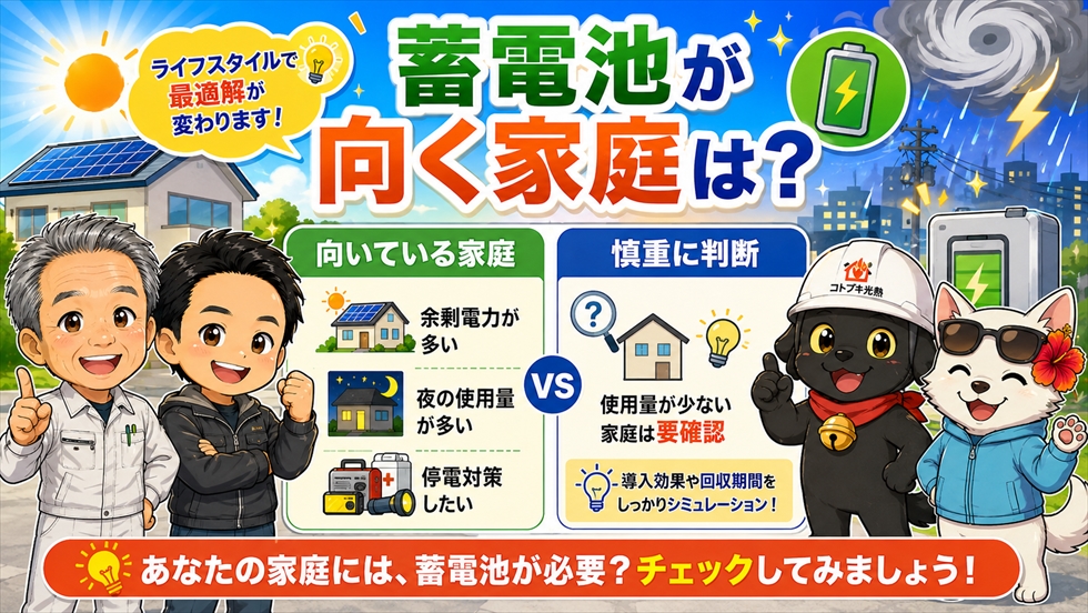 蓄電池を導入するべき家庭と慎重に判断すべき家庭
