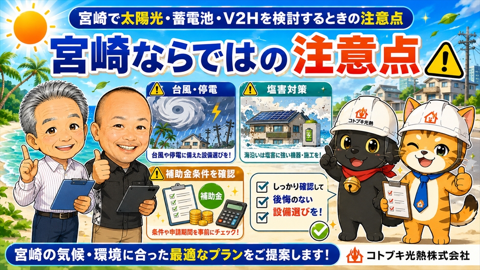 宮崎で太陽光蓄電池V2Hを検討するときの注意点
