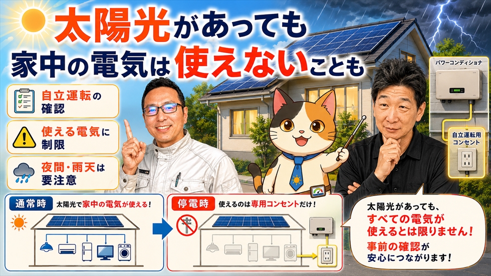 太陽光発電があっても停電時に家中の電気が使えるとは限らない