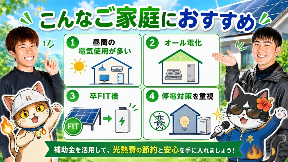 太陽光発電と蓄電池の補助金を活用しやすい家庭の特徴