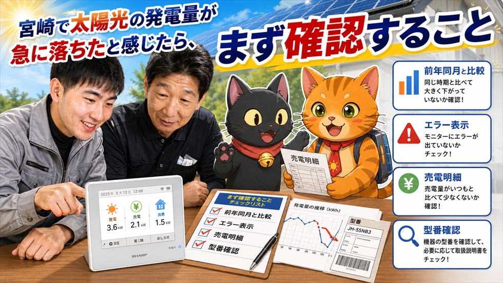 宮崎で太陽光の発電量が急に落ちたと感じたらまず確認すること