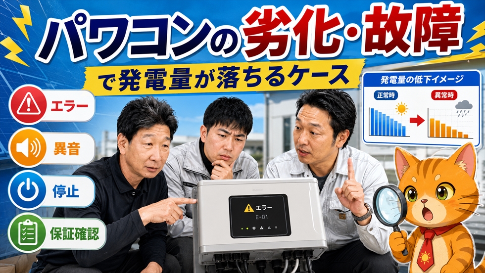 パワコンの劣化や故障で発電量が落ちるケース