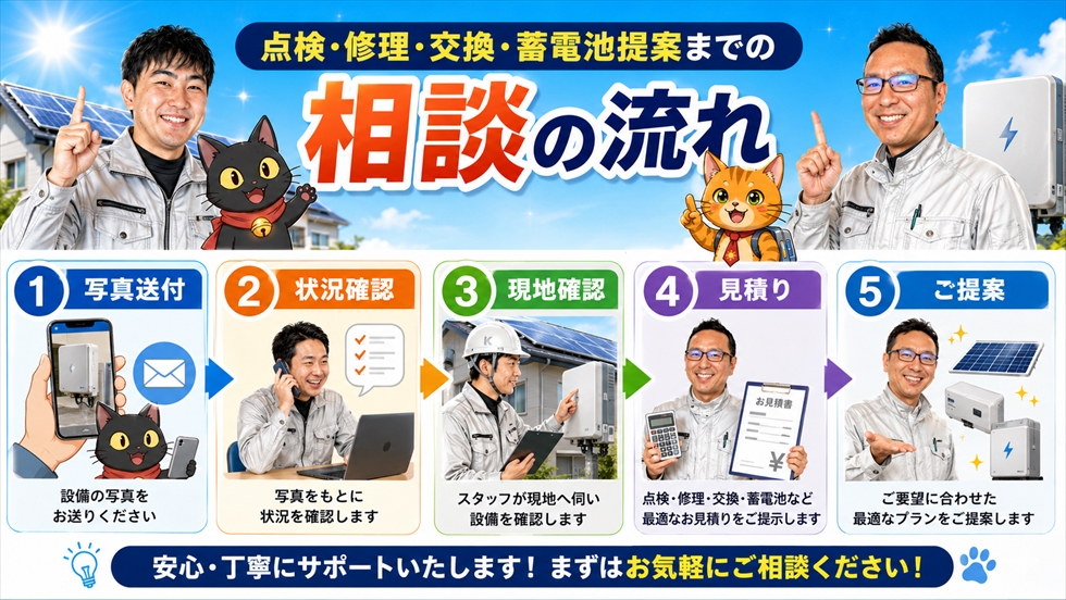 点検 修理 交換 蓄電池提案までの相談の流れ