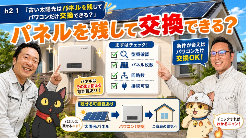 太陽光パネルを残してパワコンだけ交換できるか確認するポイント