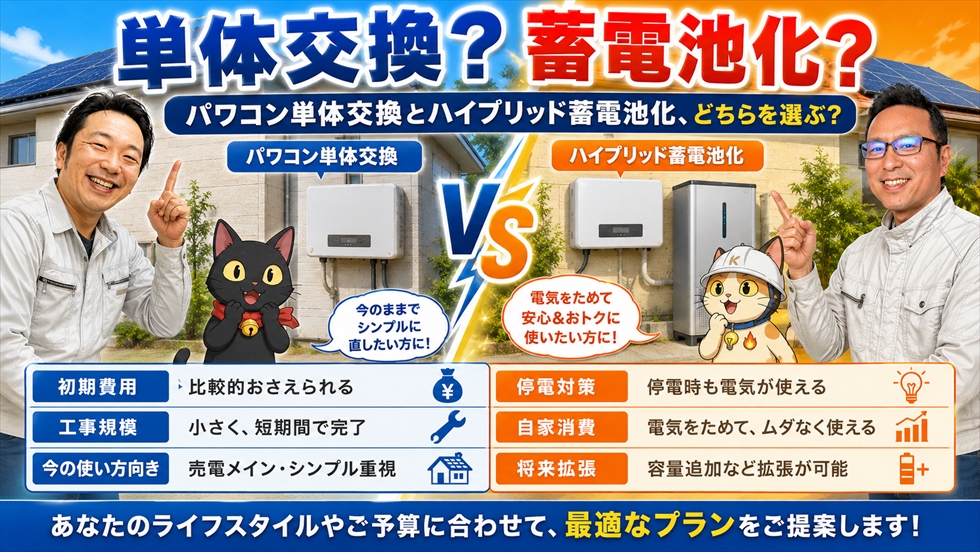 パワコン単体交換とハイブリッド蓄電池化を比較するポイント