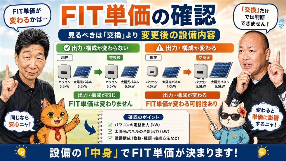 FIT単価への影響を交換前後の太陽光設備構成で比較
