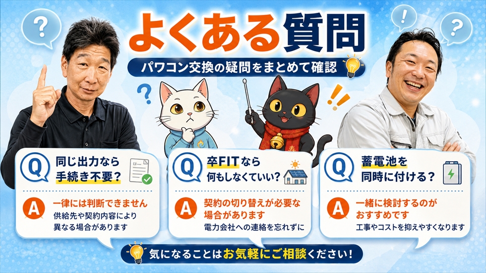 太陽光パワコン交換のFITや売電手続きに関するよくある質問