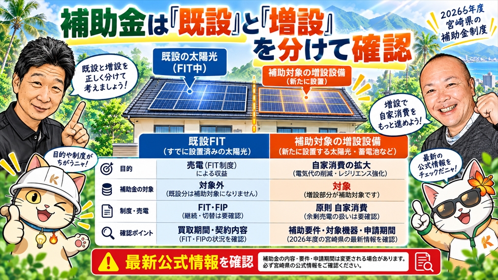 宮崎県補助金で既設FIT太陽光と補助対象の増設設備を分けて確認するポイント