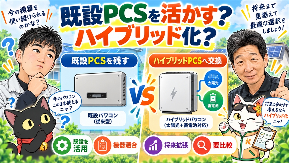 既設パワコンを残す構成とハイブリッドパワコンへ交換する構成の比較