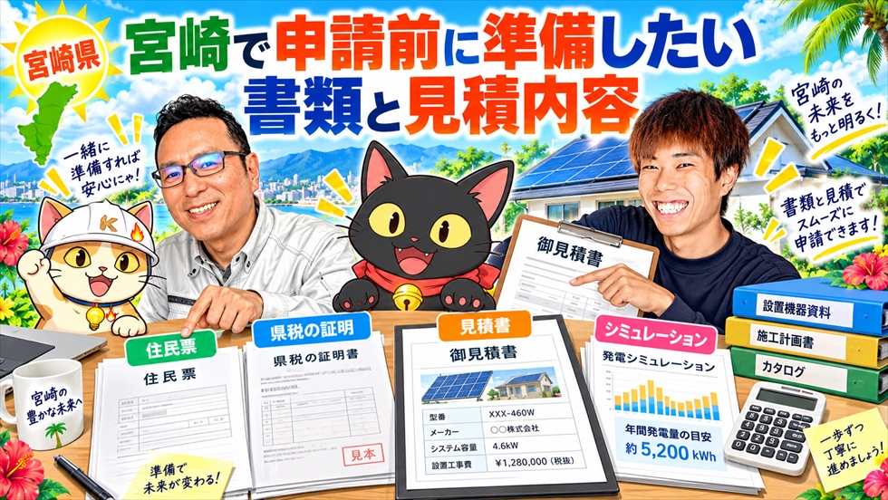 宮崎で蓄電池を太陽光と同時導入する場合と、既設太陽光へ後付けする場合の違いを比較したイラスト
