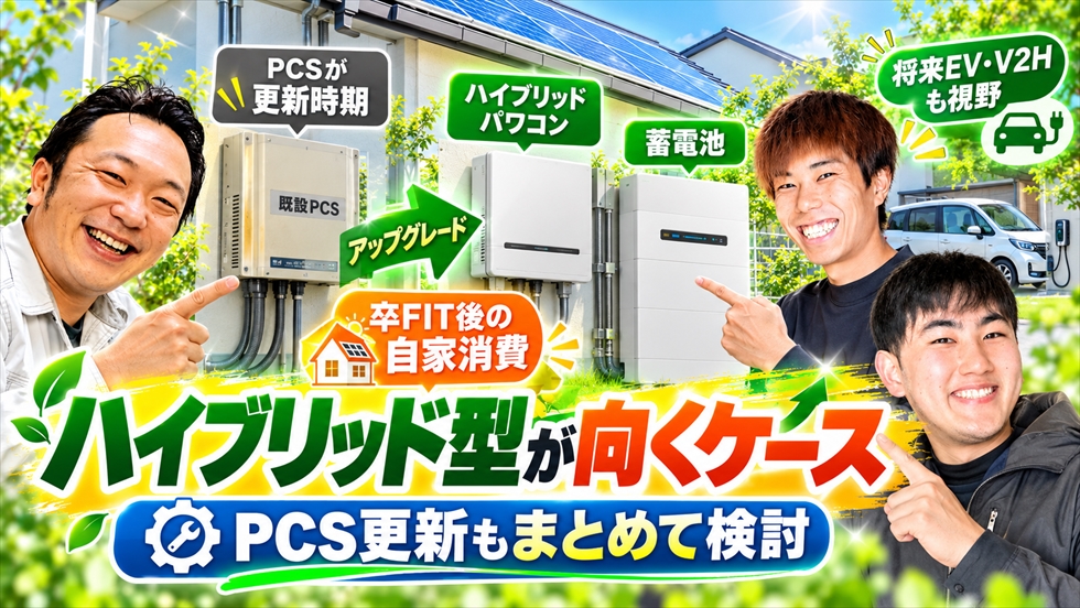 既設PCSの更新時期や卒FIT後の自家消費、EV・V2Hを見据えてハイブリッド型を検討するケース