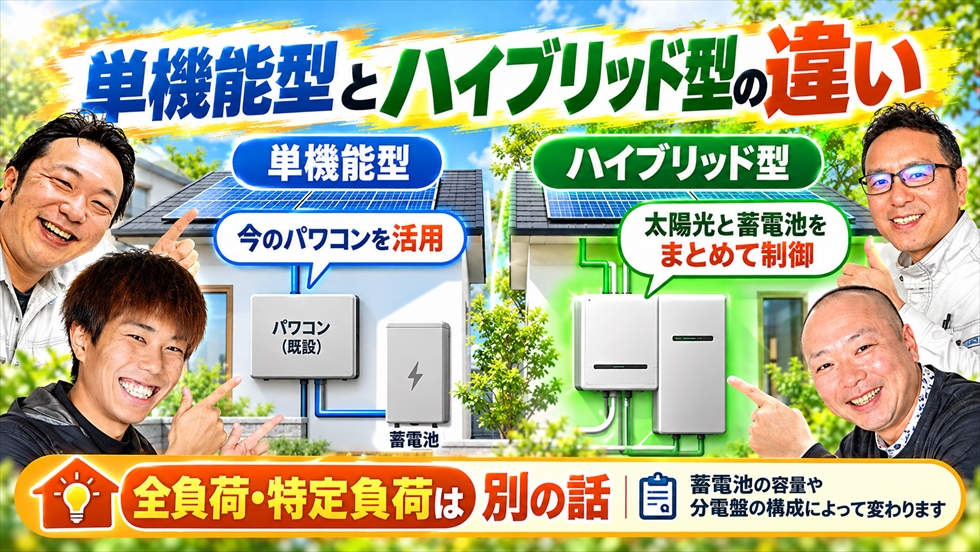単機能型とハイブリッド型の接続方法と制御の違いを比較した説明画像