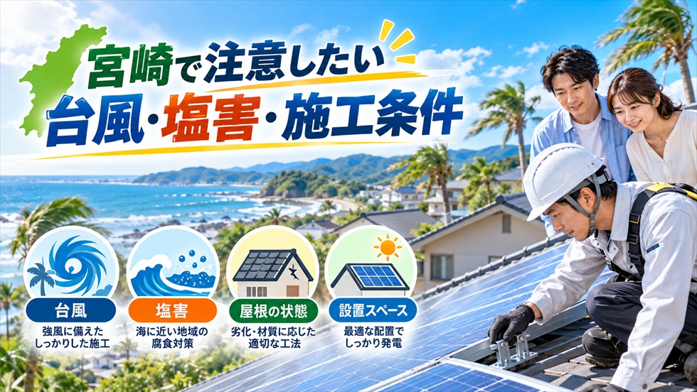 宮崎で太陽光発電を設置する際の台風・塩害・屋根状態・設置スペースを確認する施工イメージ