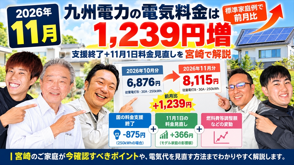 九州電力の2026年10月6,876円と11月8,115円を比較するスタッフ