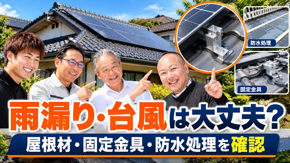 瓦屋根の太陽光設置で確認する固定金具・防水処理・台風対策を写真付きで解説するイメージ画像