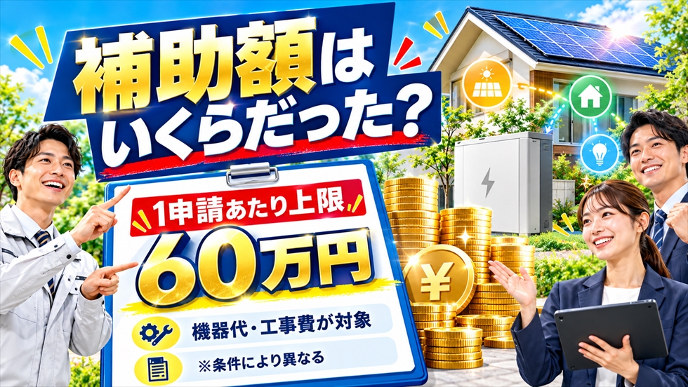 DR補助金の補助額について、1申請あたり上限60万円で機器代と工事費が対象になることを説明する画像