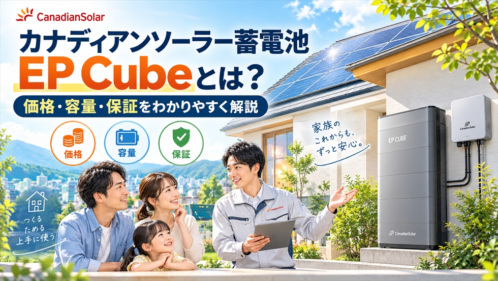 カナディアンソーラーの家庭用蓄電池EP Cubeの価格・容量・保証を宮崎向けに解説するイメージ