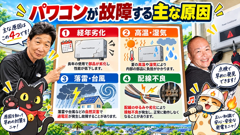 4パワコン故障の主な原因である経年劣化・高温湿気・落雷台風・配線不良の解説