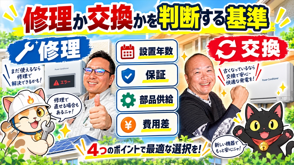 6パワコンを修理するか交換するかを設置年数・保証・部品供給・費用で判断する基準
