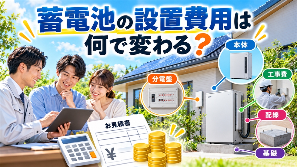 家庭用蓄電池の設置費用を本体・分電盤・配線・基礎・工事内容から確認する見積もりイメージ